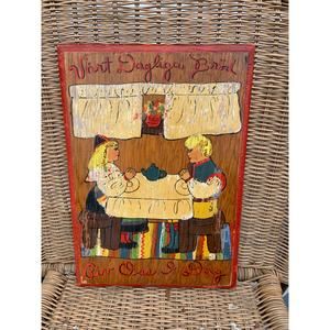Antique Norwegian Give Us Today Our Daily Bread Wall Art Painting Wood Frame